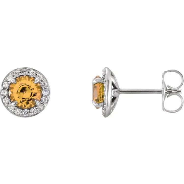 Ladies earrings raw charm -14K White 3.5 mm Natural Citrine & 1/8 CTW Natural Diamond Earrings