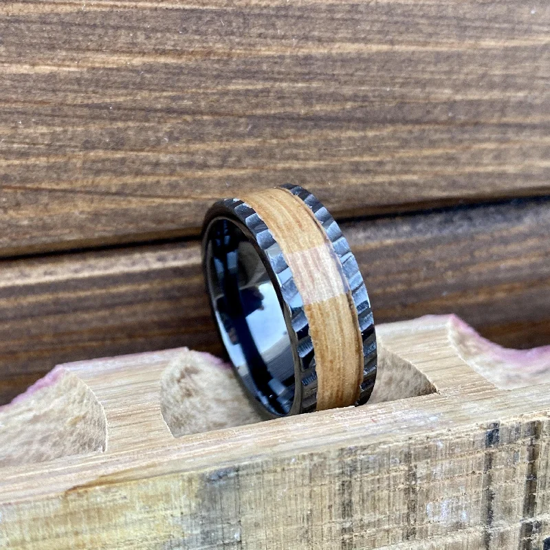 Ladies rings old gem shine -"The Barrel Maker" 100% USA Made Build Your Own Ring Black Diamond Ceramic Pipe Cut Band Scored Finish