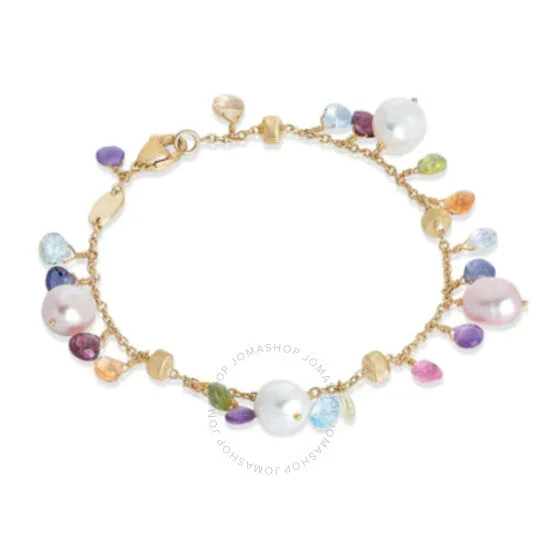 ladies bracelets blue nile-Paradise Collection 18K Yellow Gold Mixed Gemstone And Pearl Single Strand Bracelet