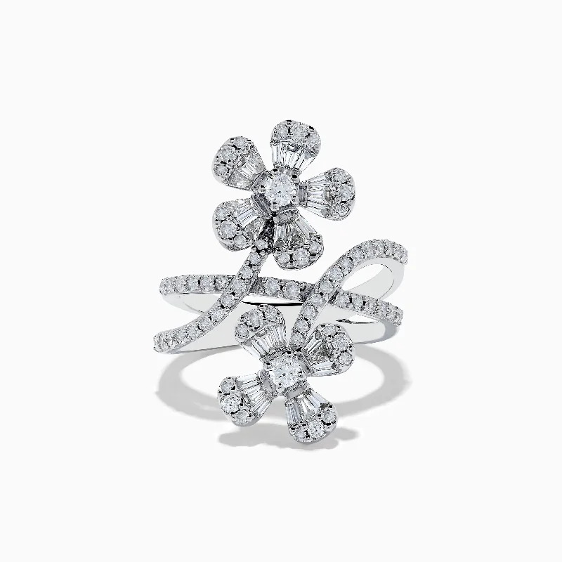 Ladies rings pave glow -Nature 14K White Gold Diamond Flower Ring