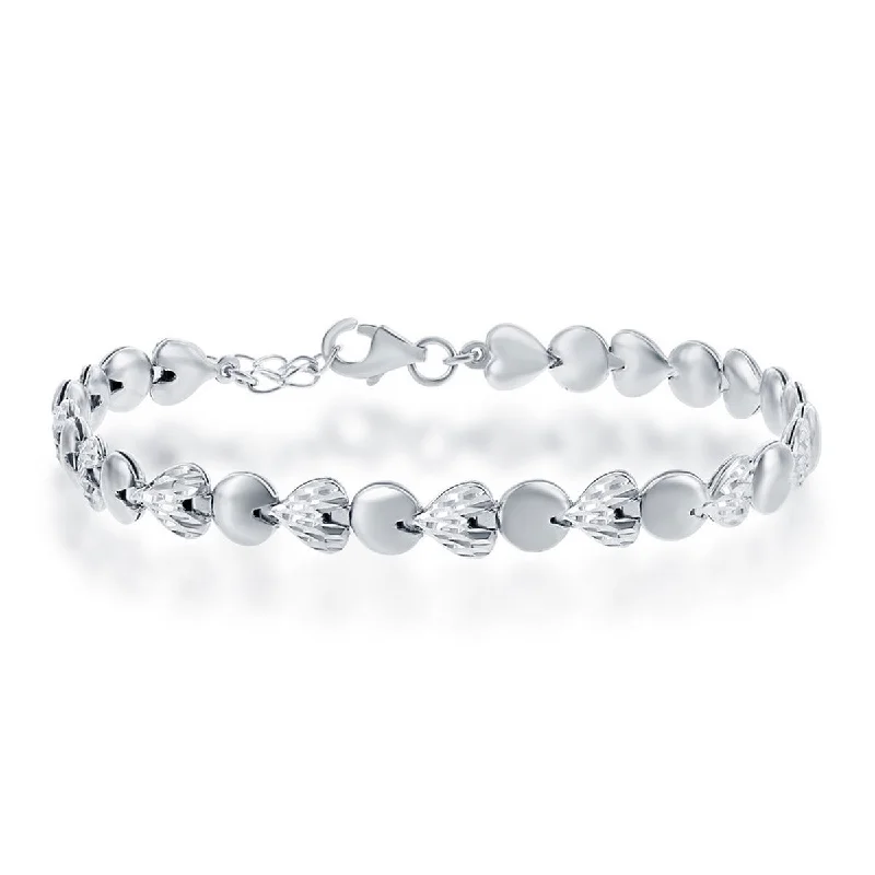 ladies bracelets gold-Classic Women's Bracelet - Sterling Silver Alternating D-C Hearts and Circles | S-4729