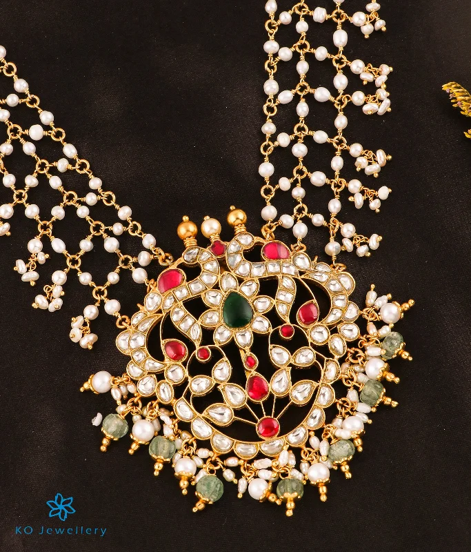 ladies necklaces wedding-The Anira Silver Kundan Peacock Pearl Necklace