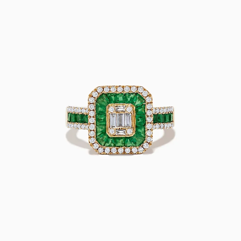 Ladies rings dusk glow -Brasillica 14K Yellow Gold Emerald and Diamond Ring