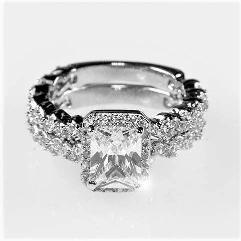 Ladies engagement rings gaze radiance -Genna 2ct Radiant Halo Engagement and Wedding Ring Set | 3.2ct