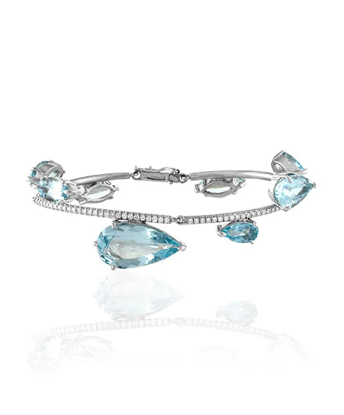 ladies bracelets best-Aquamarine and Diamond Bracelet 21-JSA