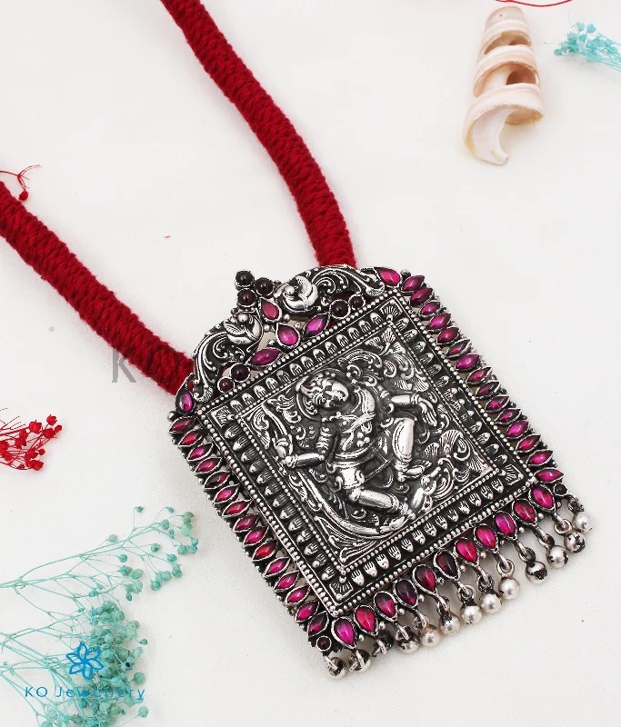 ladies necklaces chain-The Nritya Silver Thread Necklace (Oxidised)