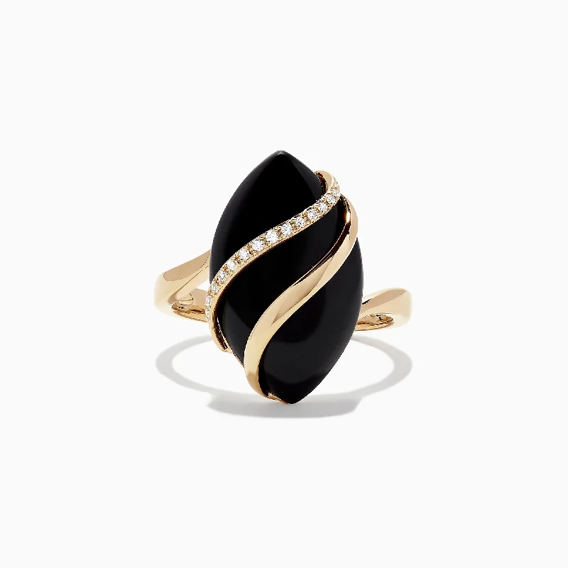 Ladies rings crown glow -Eclipse 14K Yellow Gold Onyx and Diamond Ring, 1.79 TCW