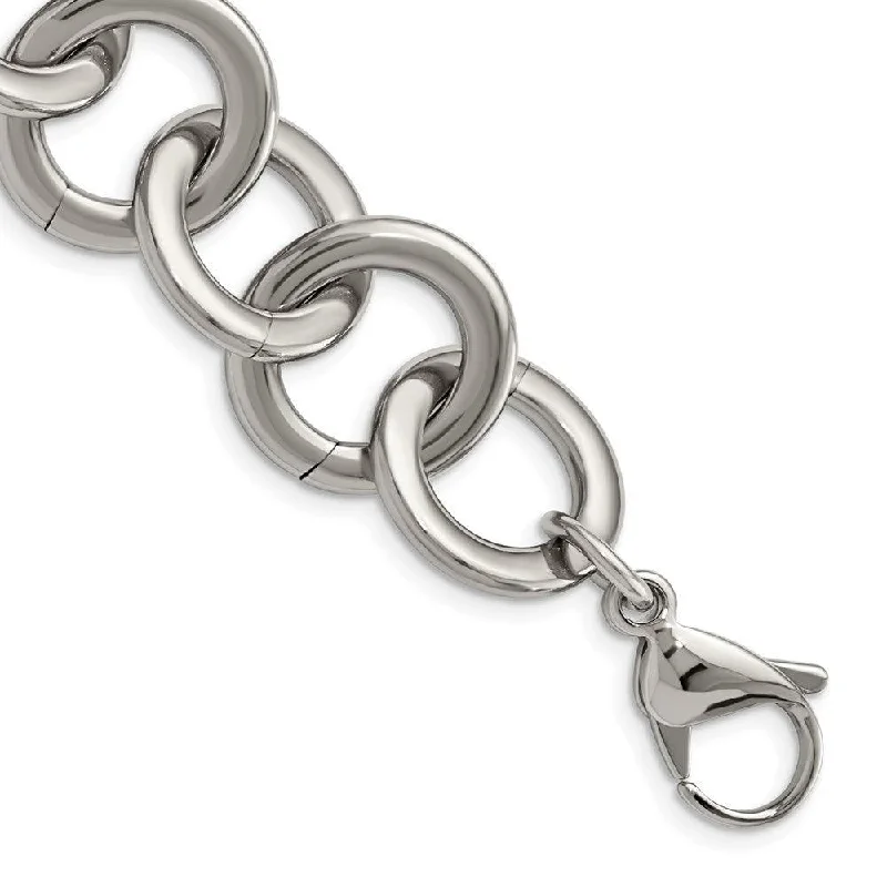 ladies bracelets styles-Stainless Steel Polished Circle Link 7.5 inch w/ 1inch ext Bracelet