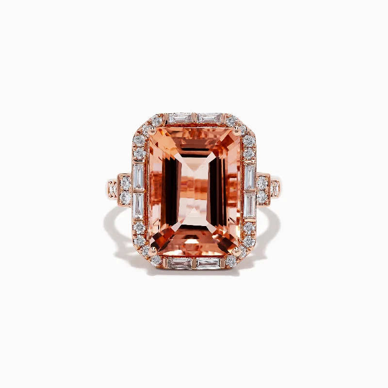 Ladies rings silver radiance band -Blush 14K Rose Gold Morganite and Diamond Ring