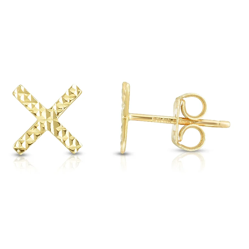 Ladies earrings vibe charm -14K Gold Diamond Cut X Stud Earring