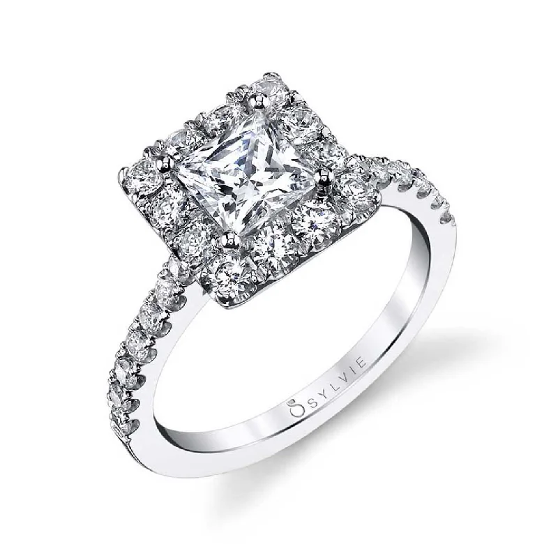 Ladies engagement rings star glow -Sylvie Princess Cut Engagement Ring With Halo S1199-PR