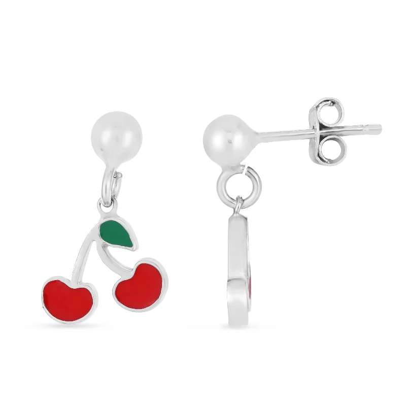 Ladies earrings crafted beauty -Silver Enamel Cherry Drop Earrings