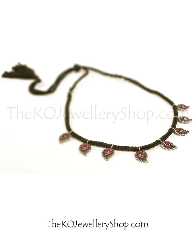 ladies necklaces care-The Rasala Silver Paisley Thread Necklace