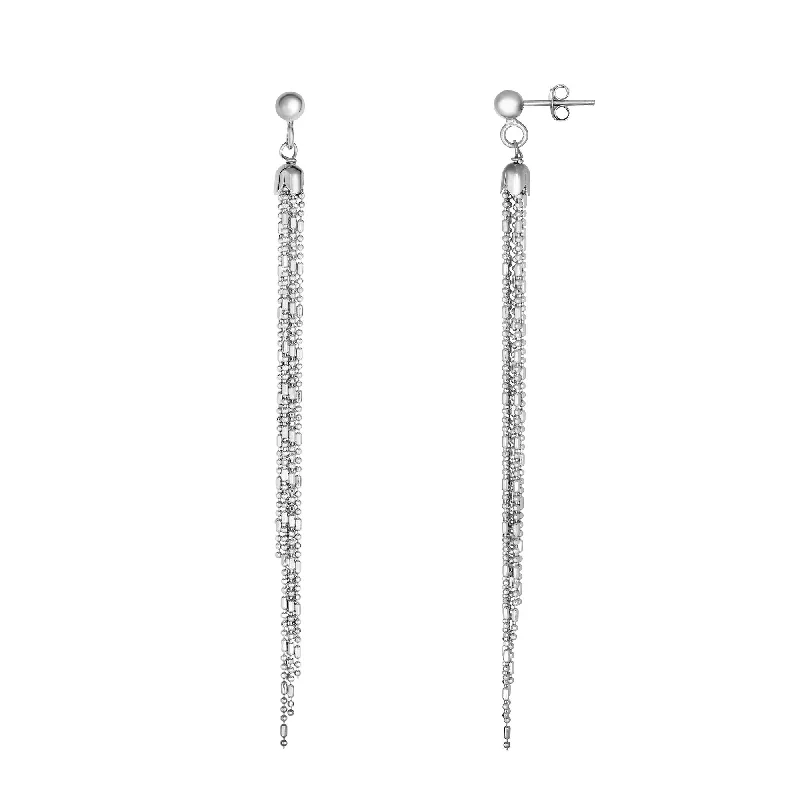 Ladies earrings old shine -Silver Bead & Bar Chain Earring