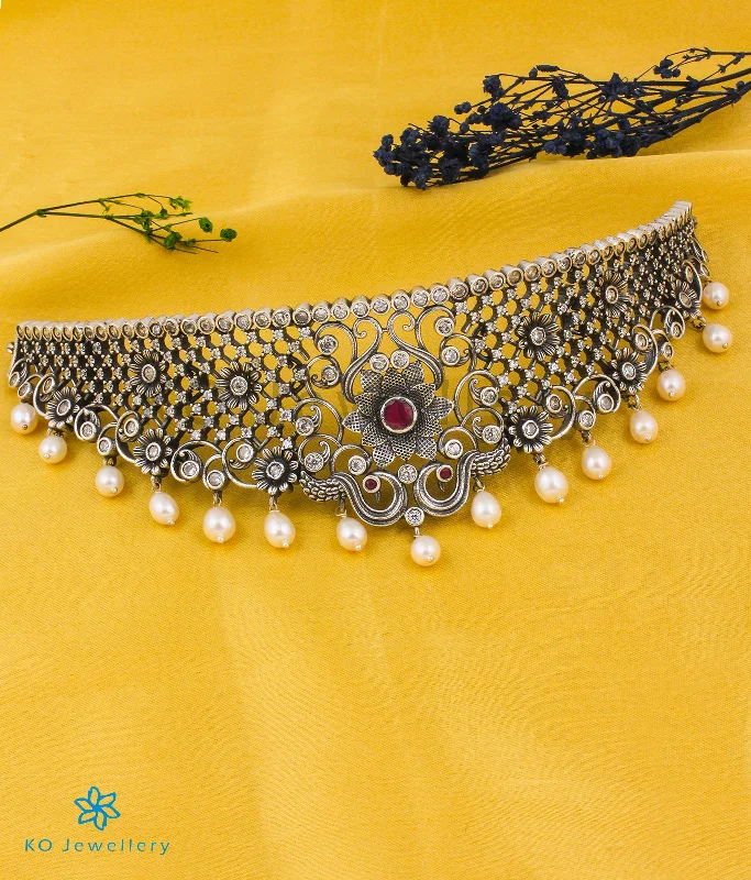 ladies necklaces couple-The Bhuvika Silver Pearl Choker Necklace