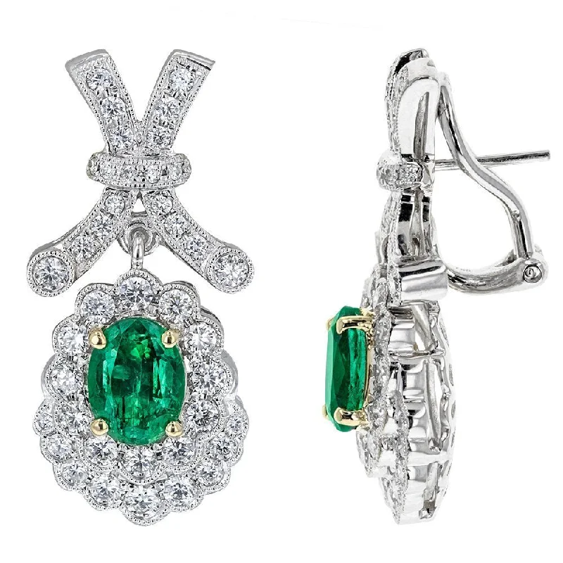 Ladies earrings crafted beauty -JULEVE 18KT GOLD TWO-TONE 2.45CT EMERALD & 1.70CTW DIAMOND EARRINGS