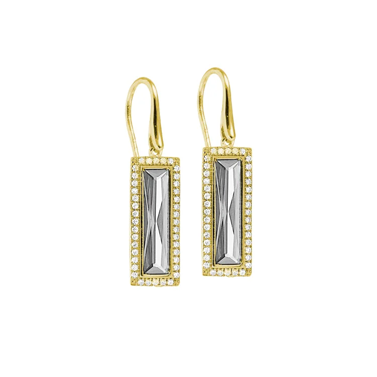 Ladies earrings star shine -Gold Finish Sterling Silver Earrings with Rectangular Simulated Diamond Stones and Simulated Diamonds