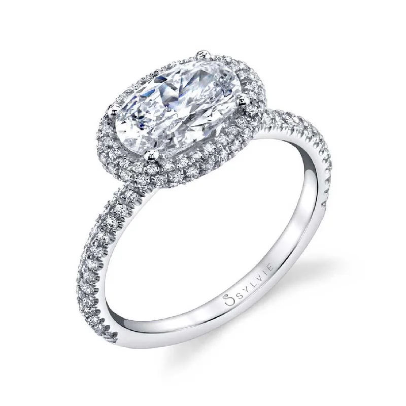 Ladies engagement rings fierce radiance -Sylvie Oval Shaped East To West Halo Engagement Ring SY630-OV