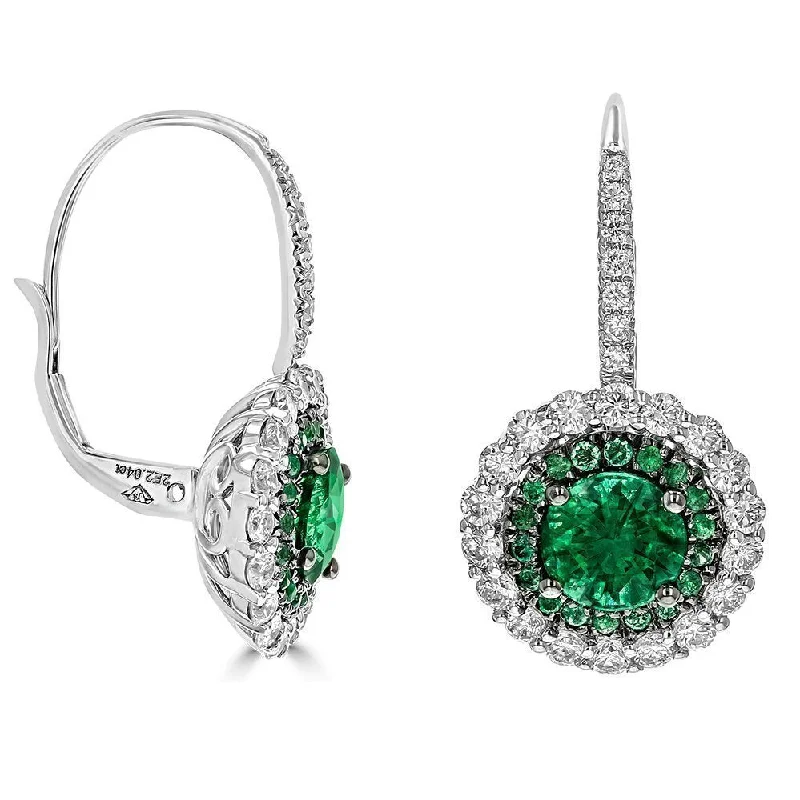 Ladies earrings silk shine -Juleve 2.34 CTW Emerald & 1.16 CTW Diamond Halo Drop Earrings