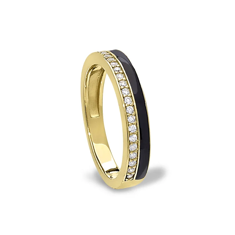 Ladies rings oval gem shine -Gold Vermeil Sterling Silver Micropave Ring with with Black Enamel and Simulated Diamondss