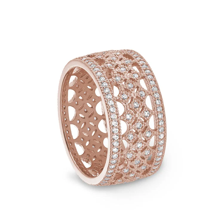 Ladies rings trio charm -Rose Gold Finish Sterling Silver Micropave Fancy Ring with Simulated Diamonds