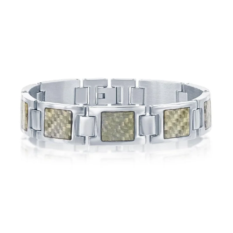 ladies bracelets luxury brand-Stainless Steel Squares with Center Texturized Design Bracelet