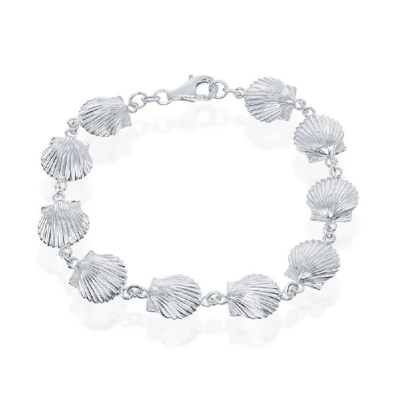 ladies bracelets premium quality-Sterling Silver Seashell Linked Bracelet, 8"