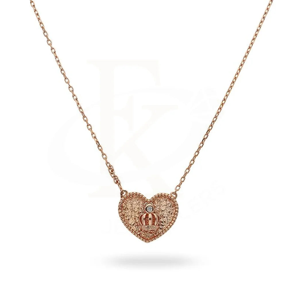 ladies necklaces organizer-Sterling Silver 925 Rose Gold Plated Heart with Crown Necklace - FKJNKLSL2212