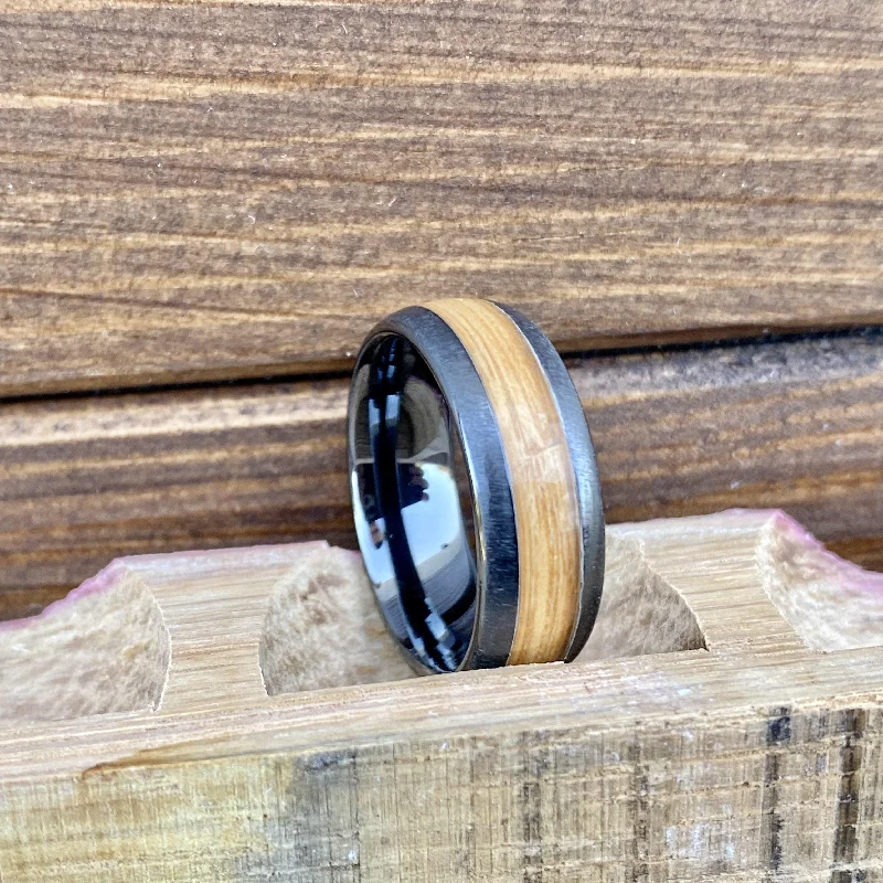 Ladies rings fit glow band -"The Fortune-Hunter" 100% USA Made Build Your Own Ring BLACK CERAMIC DOME Grain finish