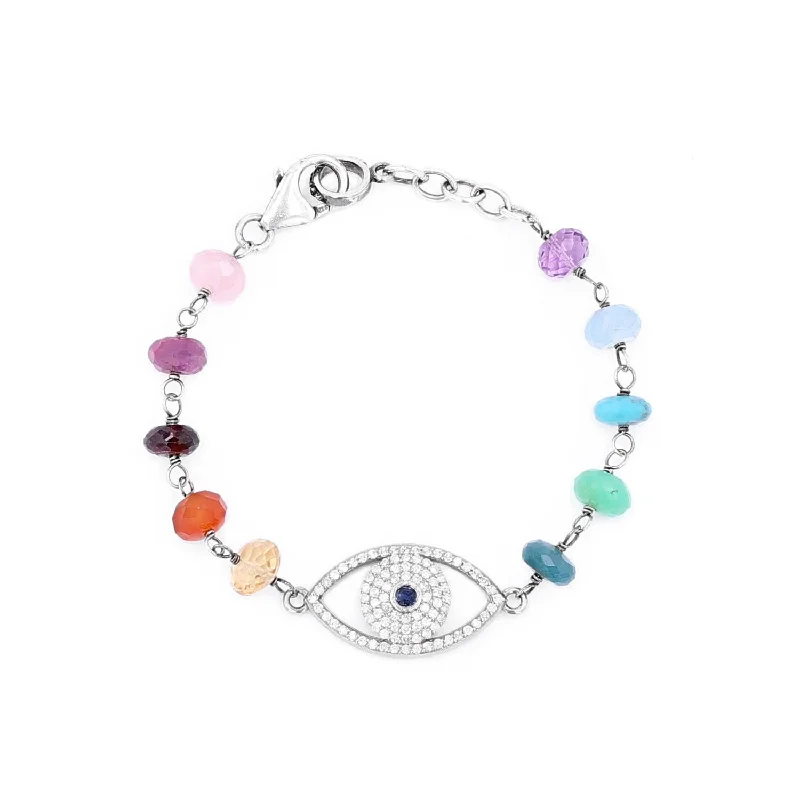 ladies bracelets futuristic-Chakra Mix Stone Bracelet with Diamond Evil Eye B0003155