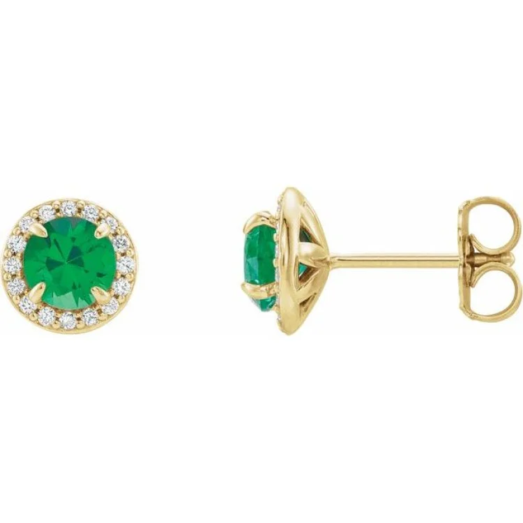 Ladies earrings lavish radiance -14K Yellow 3.5 mm Natural Emerald & 1/8 CTW Natural Diamond Earrings