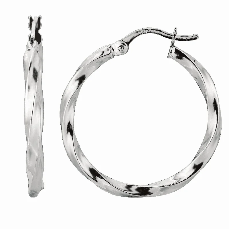 Ladies earrings dawn glow -Silver Large Puff Twist Hoop Earring