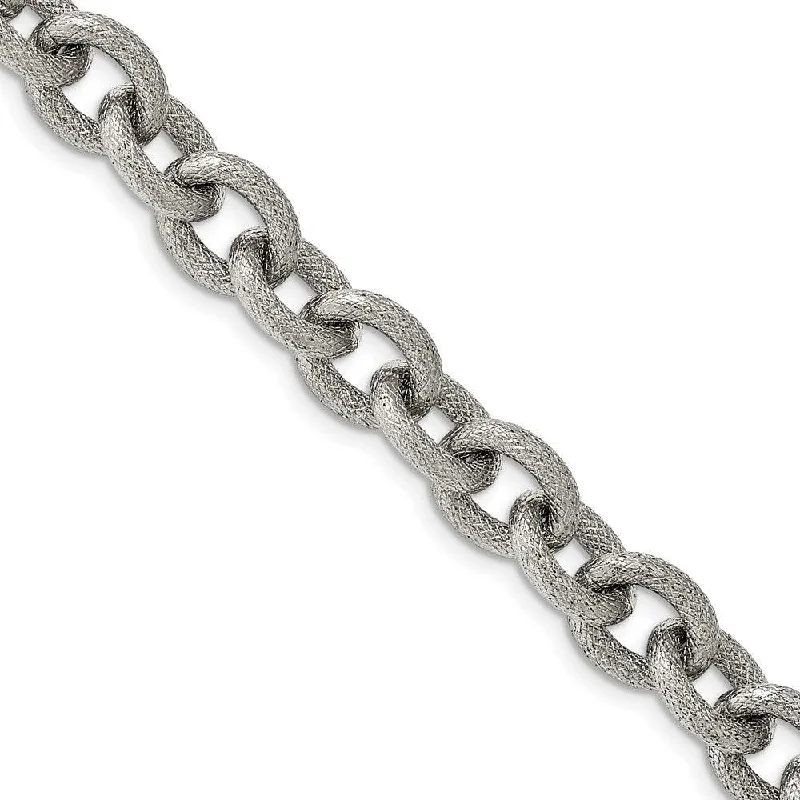 ladies bracelets trending-Stainless Steel Polished and Textured 7 inch Bracelet