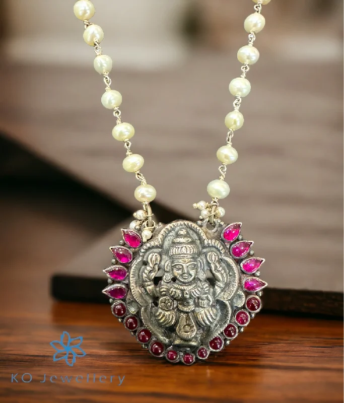 ladies necklaces couple-The Adira Lakshmi Silver Pearl Necklace