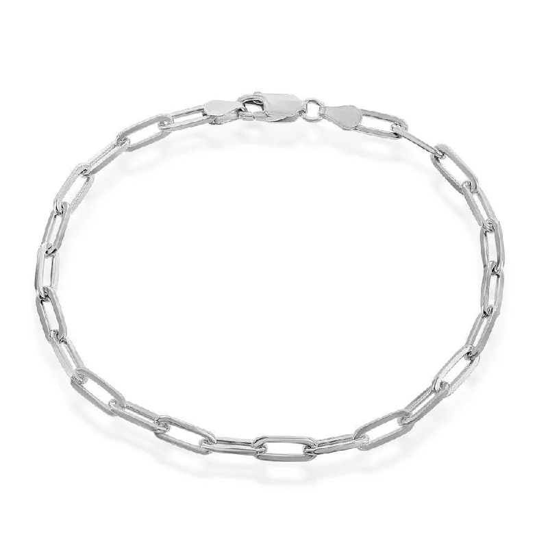 ladies bracelets sale-Sterling Silver 4mm Paper Clip Bracelet - Rhodium Plated