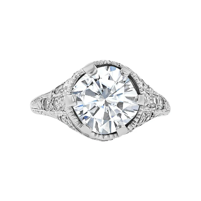 Ladies engagement rings free ship glow -Art Deco Platinum European-cut Diamond Engagement Ring