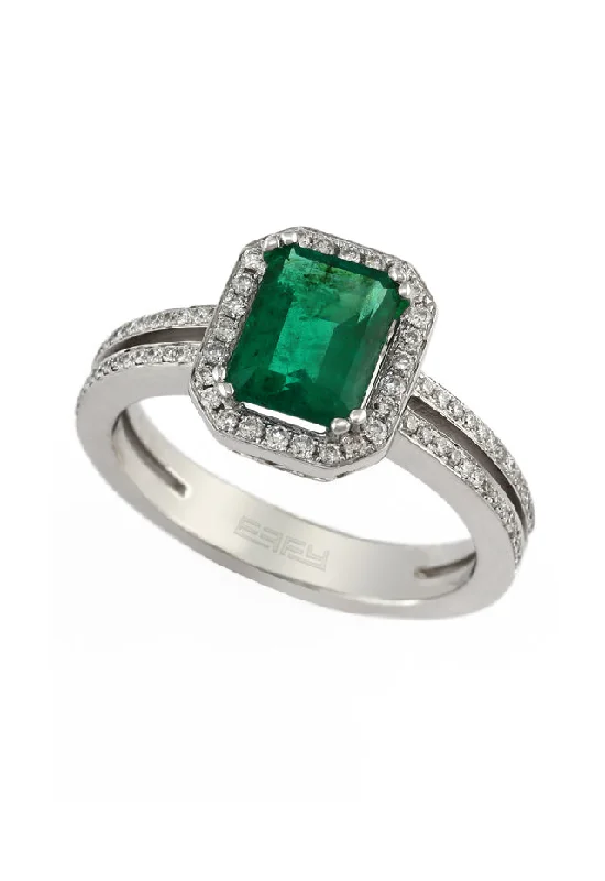 Ladies rings neon shine -Brasilica 14K White Gold Emerald and Diamond Ring, 1.70 TCW