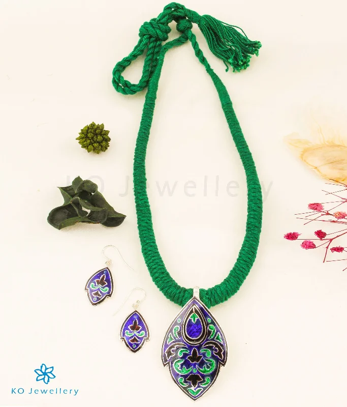 ladies necklaces long lasting-The Vritti Silver Meenakari Thread Necklace(Blue/Green)