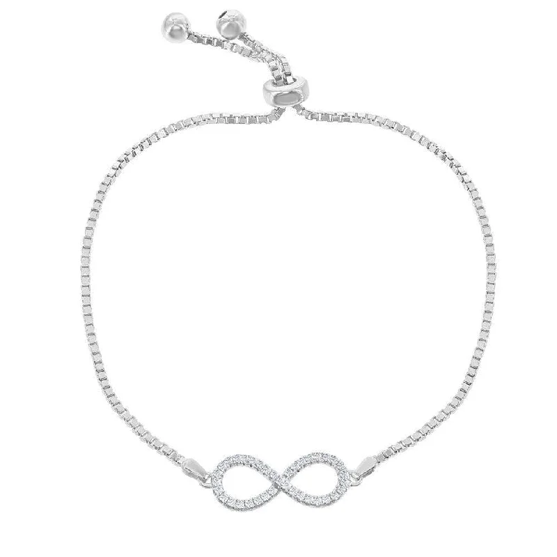 ladies bracelets infinity-Sterling Silver Center Open CZ Infinity Beads Box Chain Bracelet