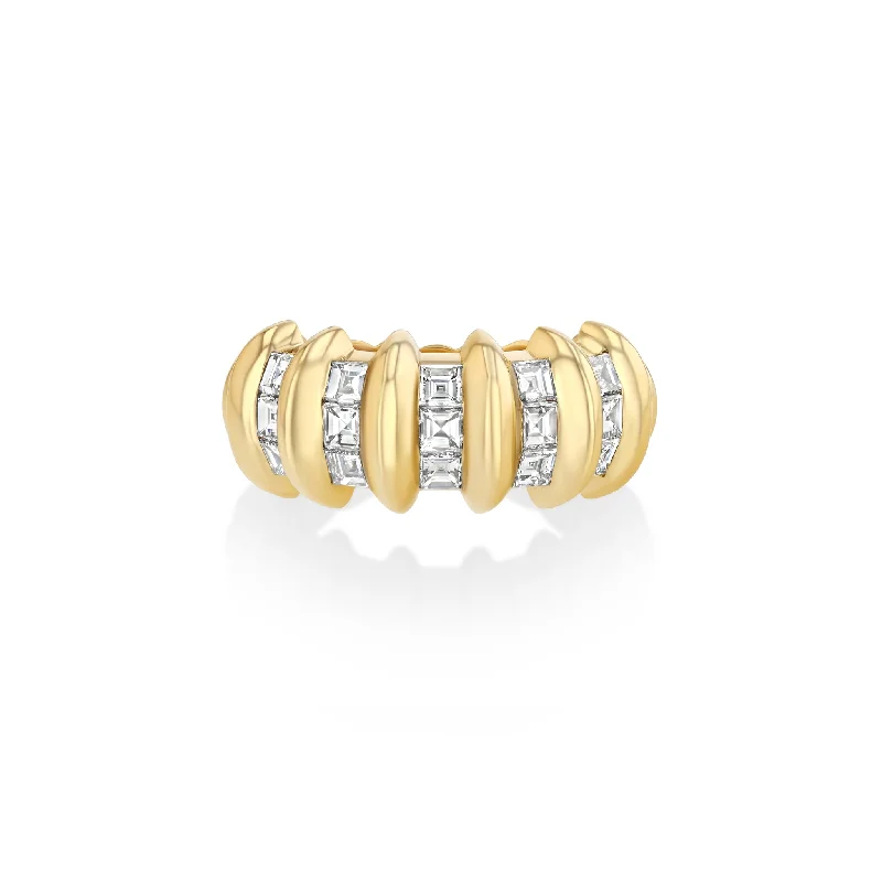 Ladies rings word shine -5 Row White Diamond Carre Fluted Bar Ring