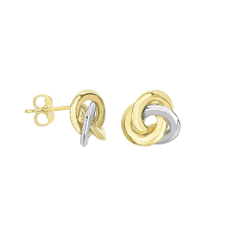 Ladies earrings marquise glow pair -14K Two-tone Gold Polished Love Knot Stud Earring