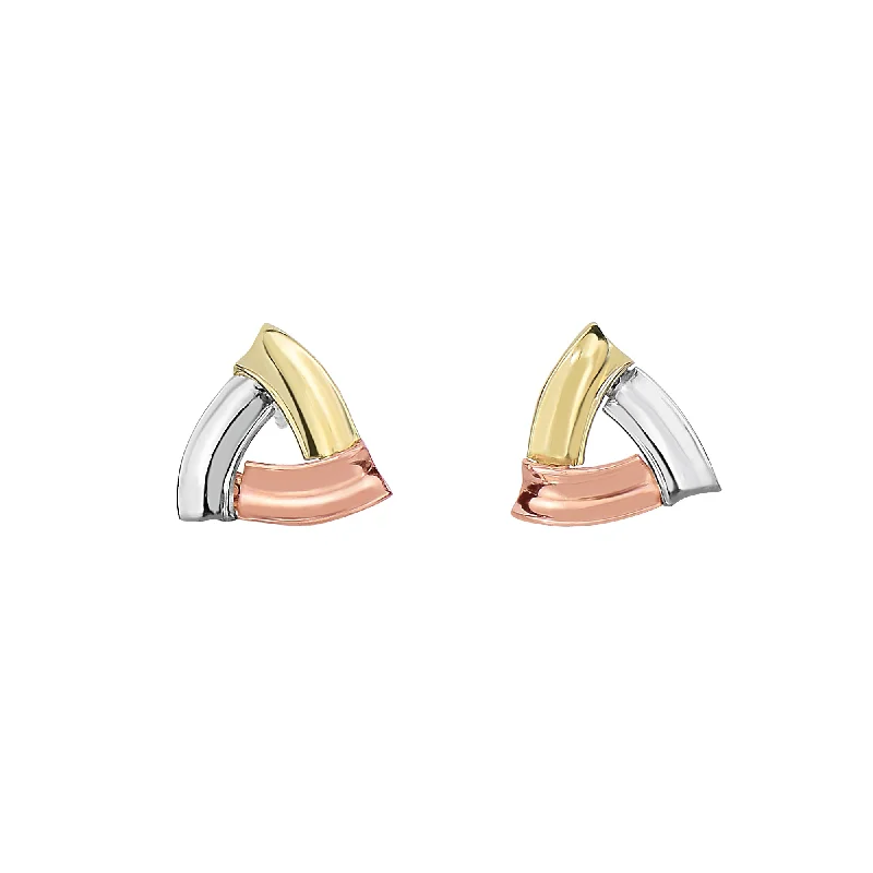 Ladies earrings mate charm -14K Tri-color Gold Triangle Stud Earring