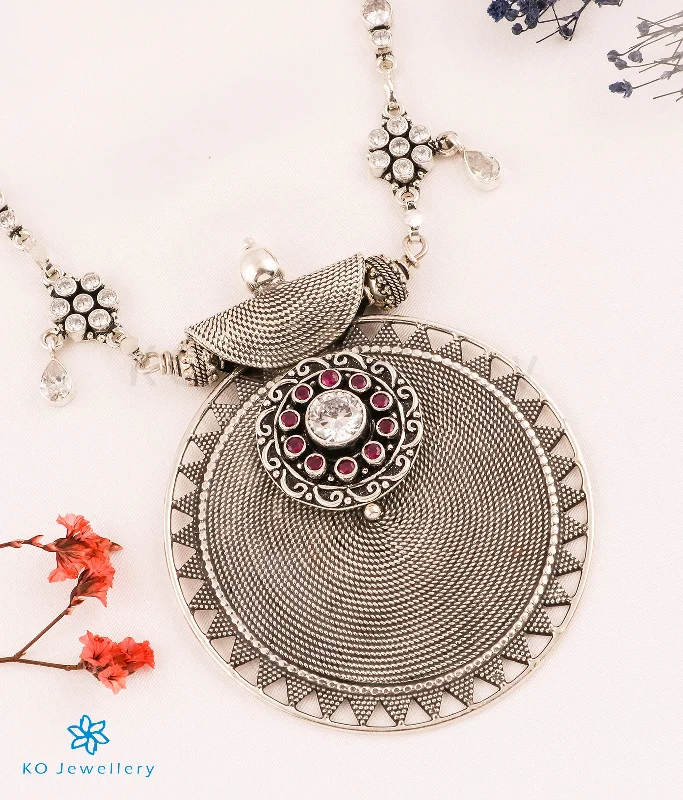 ladies necklaces summer-The Dyutita Silver Antique Gemstone Necklace