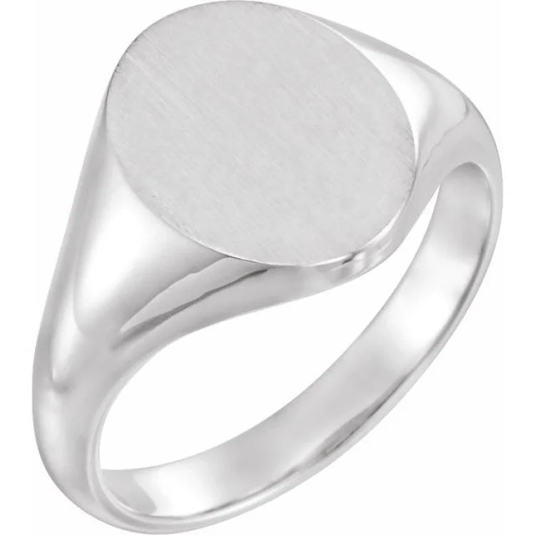 Ladies rings bold shine -14K White 12x10 mm Oval Signet Ring