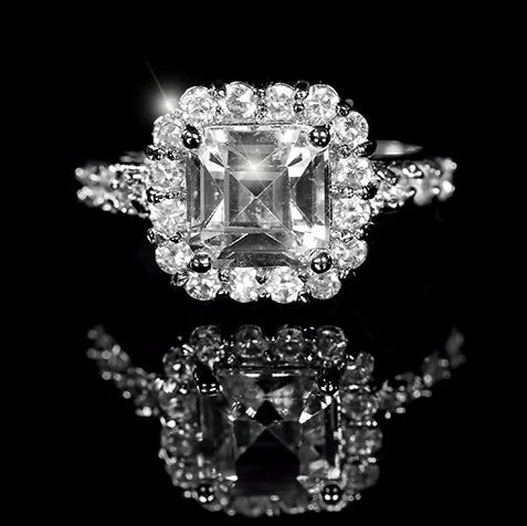 Ladies engagement rings halo stone shine -Dextra Asscher Halo Engagement Ring | 3.2ct