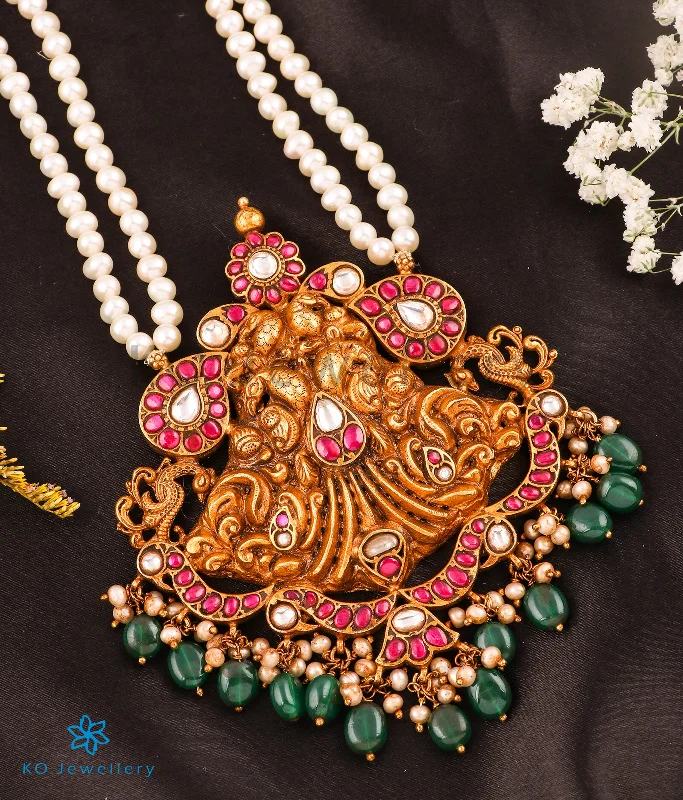 ladies necklaces storage-The Suhana Silver Kundan Peacock Pearl Necklace