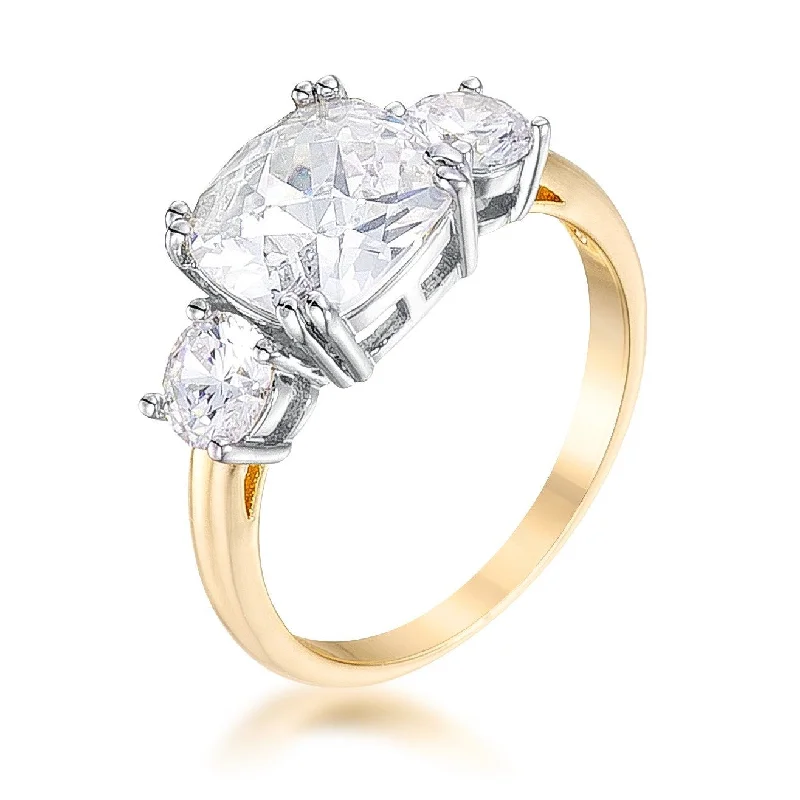 Ladies engagement rings old gem shine -Addy Cushion CZ Three Stone Engagement Ring | 3.7ct | 18k Gold