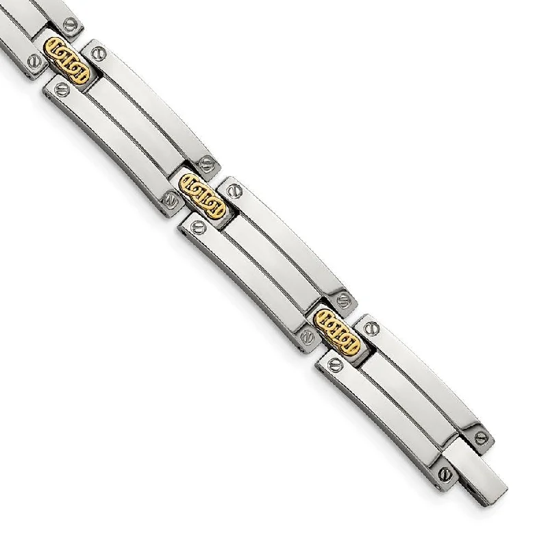 ladies bracelets patterned-Stainless Steel w/14k Accent Polished 8.5in Link Bracelet