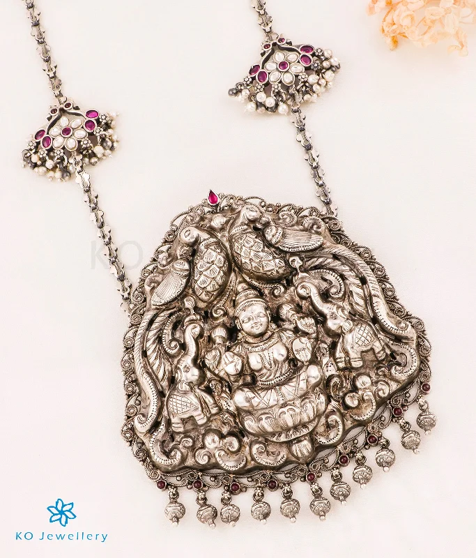 ladies necklaces eye catching-The Surabhi Lakshmi Silver Nakkasi  Necklace