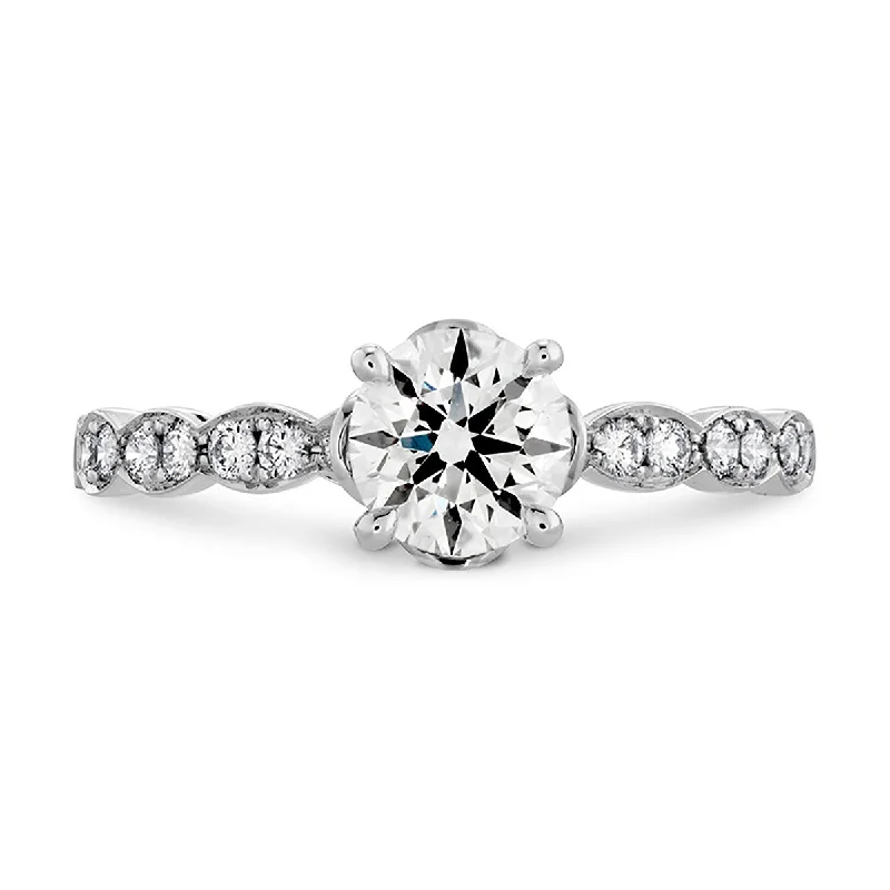 Ladies engagement rings bond glow -Lorelei Floral Solitaire Engagement Ring with Diamond Band